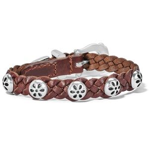 NWT Brighton Brown Braided Leather Daisy Bandit Bracelet